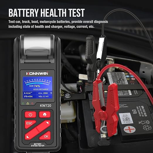 KONNWEI KW720 Car Battery Tester 6V 12V 24V W/Printer, Battery Load Tester
