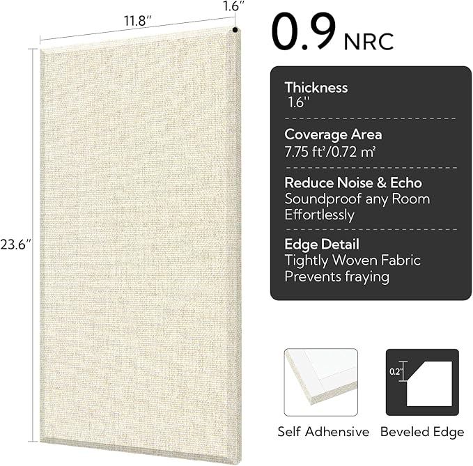 Olanglab Fiberglass Acoustic Wall Panels 4 Pack, 11.8'' x 23.6'&#...