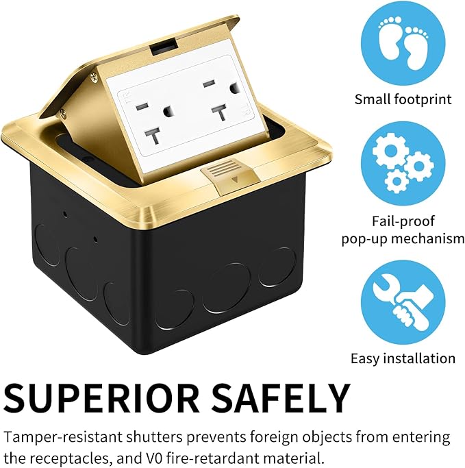 Vagueior Pop Up Floor Electrical Outlet Stainless Steel Box Kit, 20A TR (2 Pack)