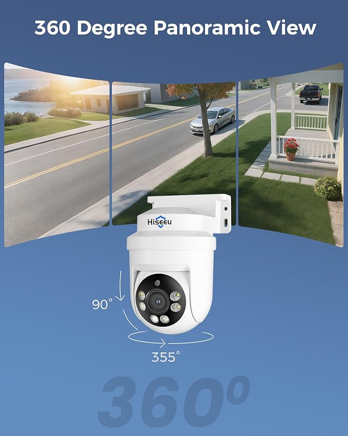 Hiseeu 3K 360°View PTZ Wired Security Camera System (4PCS)