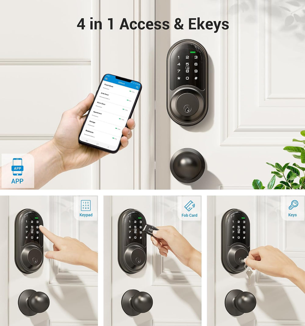 Veise RZ06C Smart Lock Electronic Deadbolt 2 Knobs Handle Set, Matte Black