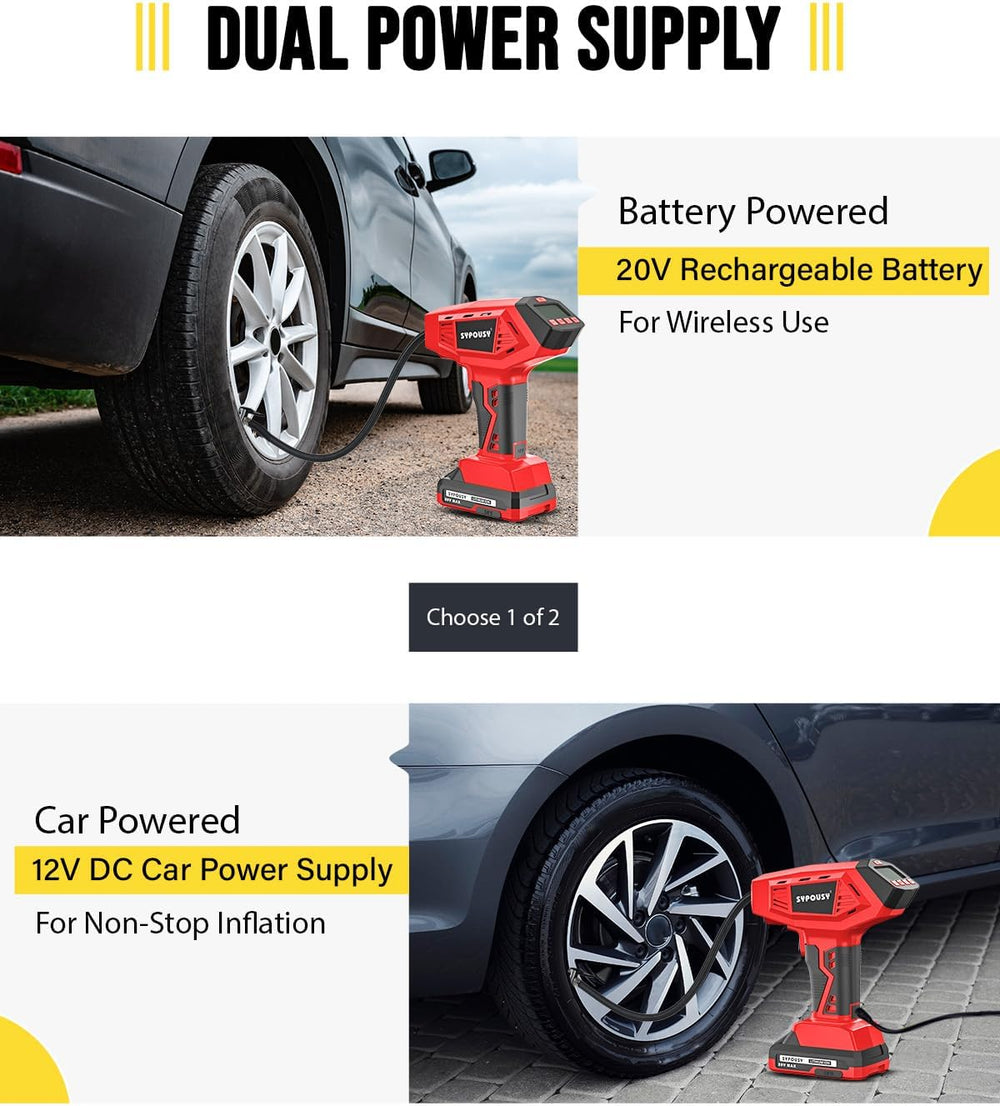 Tire Inflator Portable Air Compressor - 160PSI (20V Battery & 12V DC)