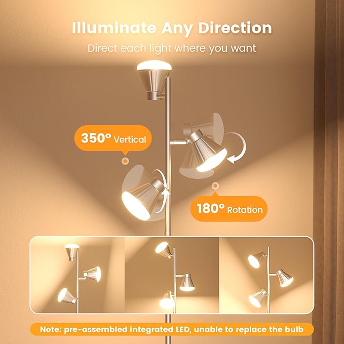 SIBRILLE 36W LED Tree Floor Lamp, Dimmable Tall Standing Lamp