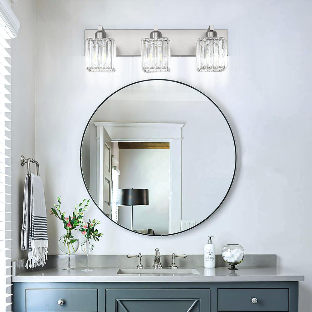 Aipsun Brushed Nickel Vanity Light Bathroom Lighting Fixtures 3 Light Crystal...