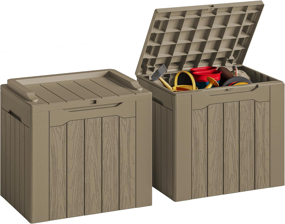 JUMMICO 31 Gallon Resin Deck Box Waterproof Outdoor Storage Boxes 2 Pack