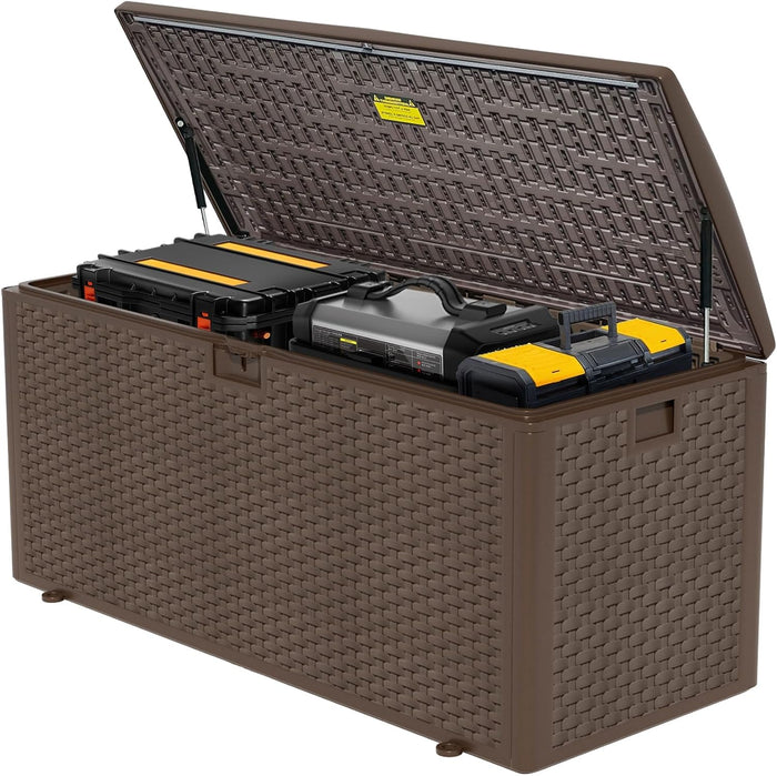 180GAL PRO Brown Blow - Molded Outdoor Deck Box with Lock Hole- Waterproof, SGS - Certified UV Resistance