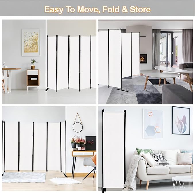 MAYOLIAH 6 Panel Folding Privacy Screen 9ft Wide, 6ft Tall Partition Room
