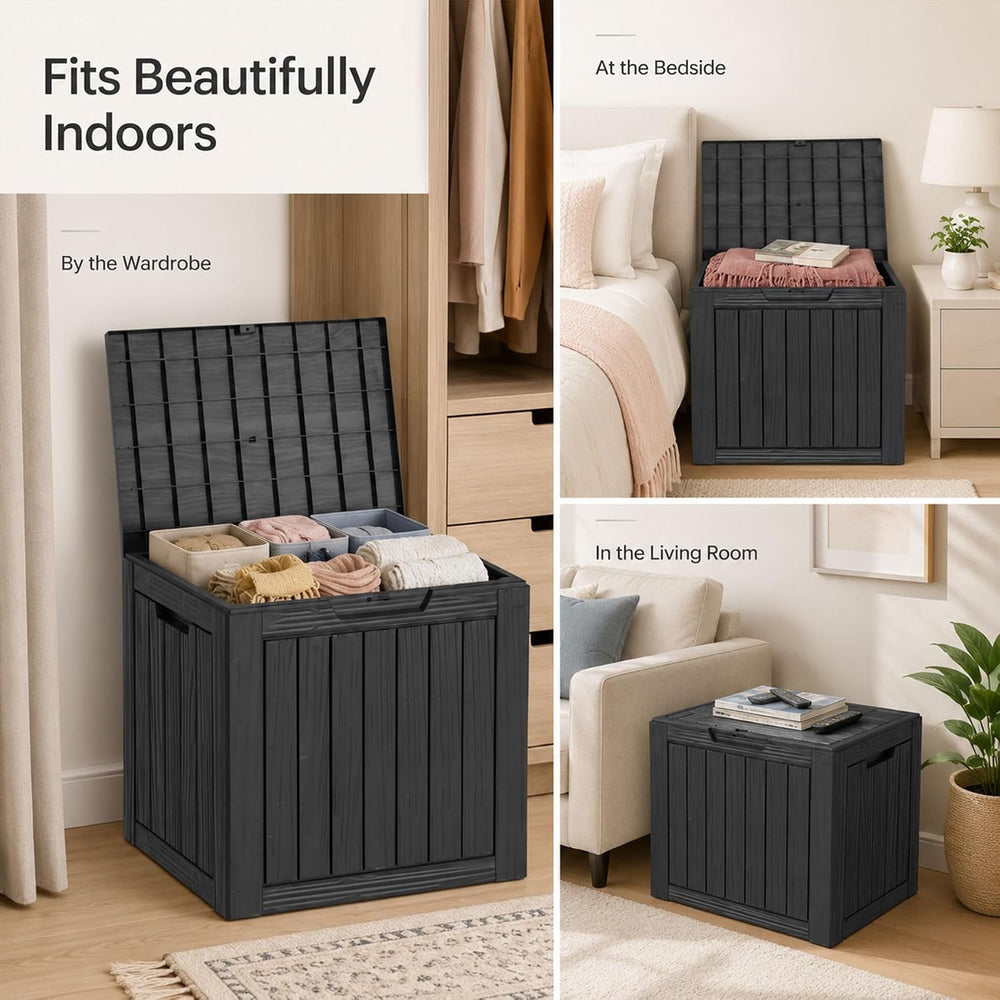 Outdoor Storage Box Resin Deck Box Waterproof Black 32 Gallon