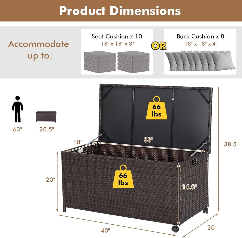 Tangkula 50 Gallon Wicker Deck Storage Box, Patio Rattan Storage Container wi...