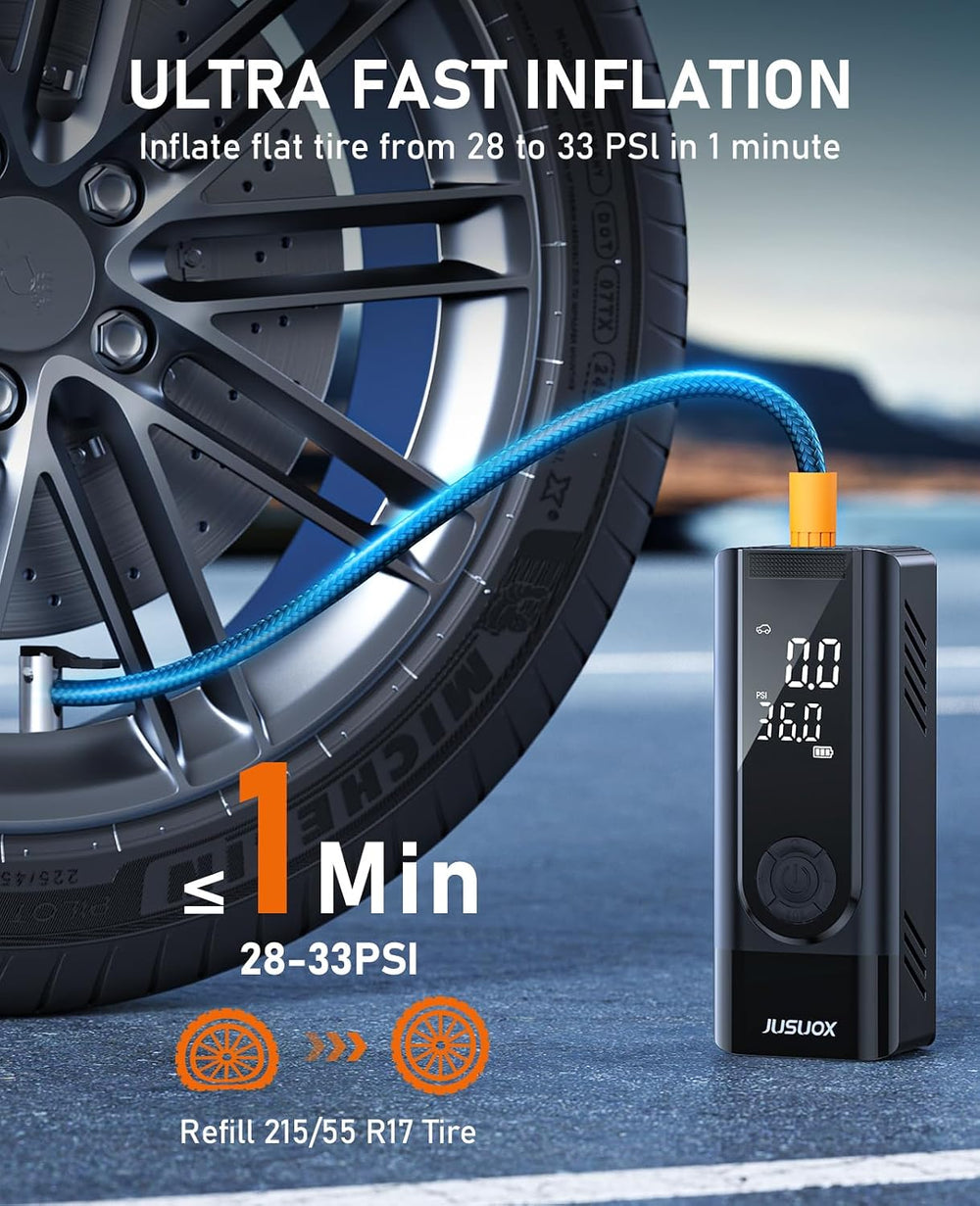 Tire Inflator Portable Air Compressor, 150 PSI Dual Power