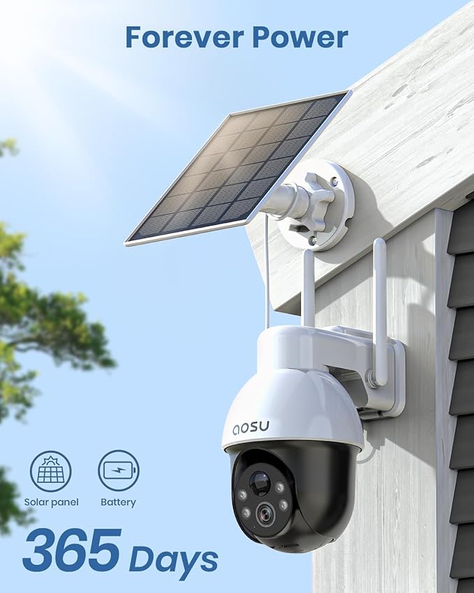 AOSU Solar Security Camera Wireless Outdoor System, 3K/5MP Battery Powered WiFi