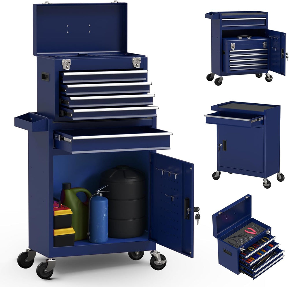 5-Drawer High Capacity Rolling Tool Box, Removable Cabinet Storage Tool Chest...