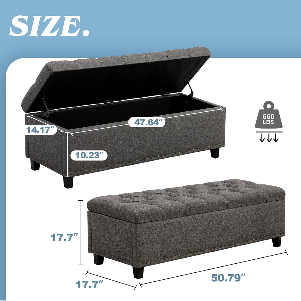 51" Storage Bench for Bedroom, Tufted Storage Ottoman Benchs with Pholst...