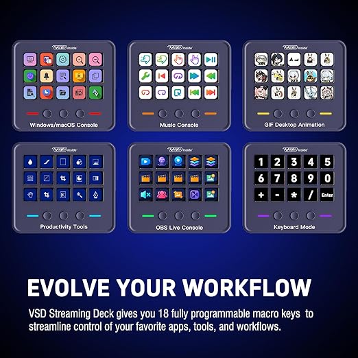 VSDINSIDE Macro Keypad, Stream Controller Deck Gaming Streaming Shortcut