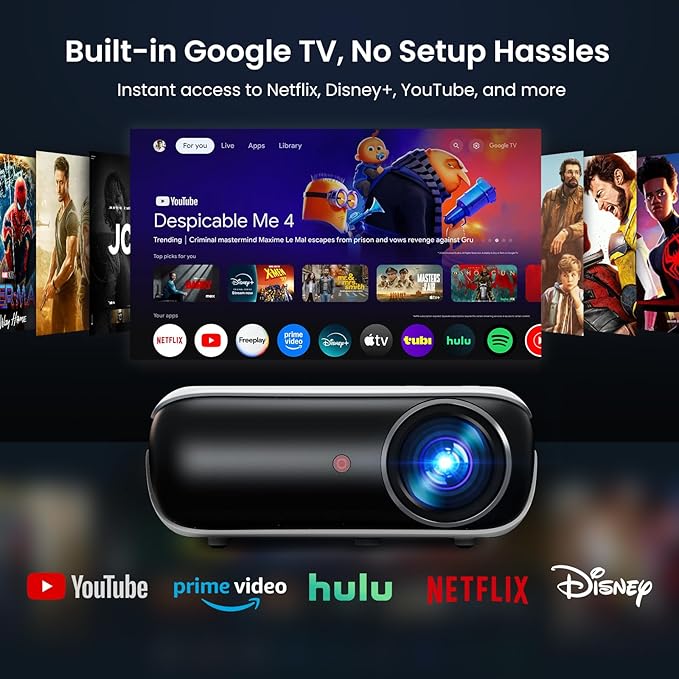 Official Licensed Google TV Smart Projector, HAPPRUN 4K UHD Home Theater