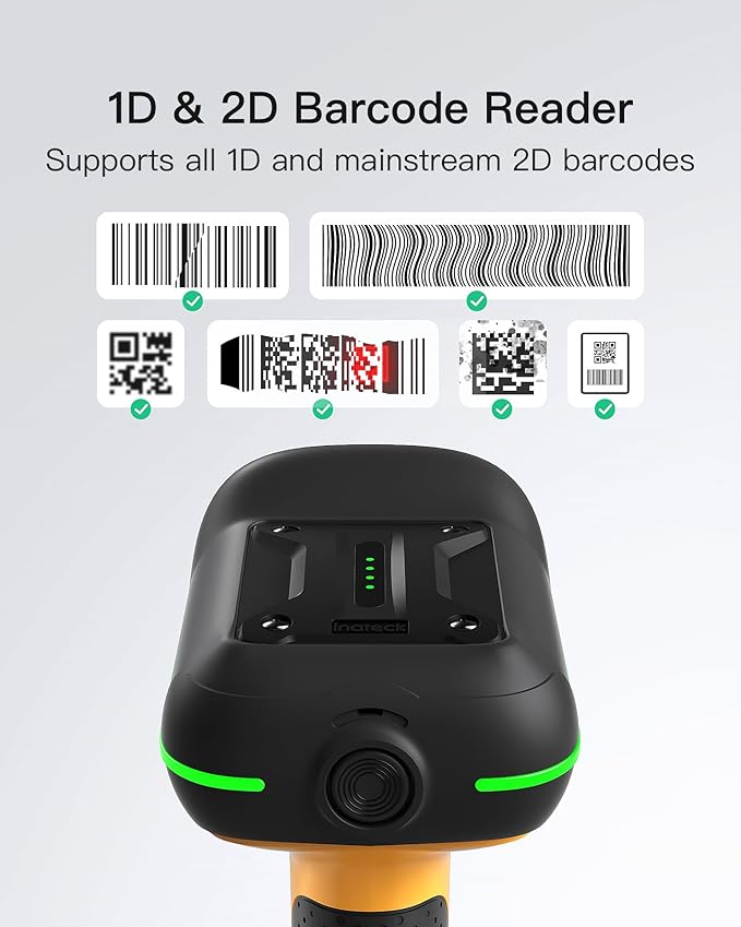 Inateck Industrial Barcode Scanner Bluetooth, 1D 2D QR Code Scanner Wireless