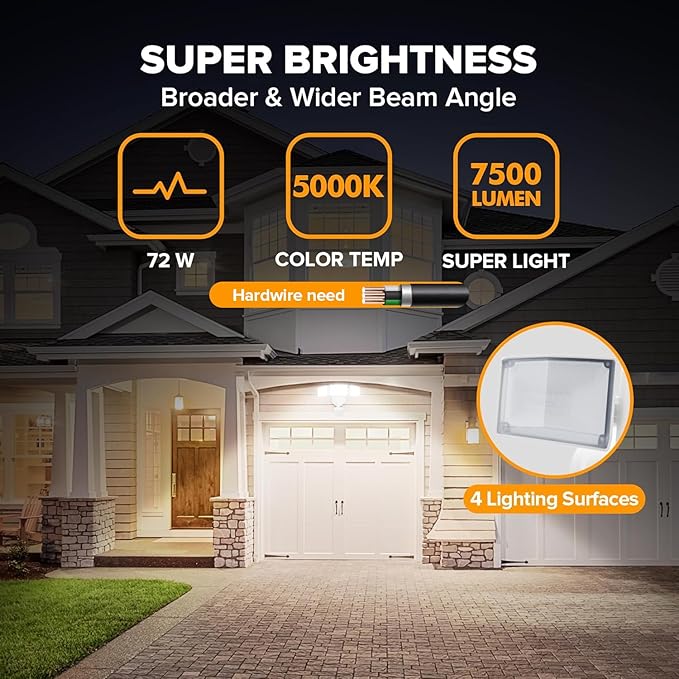 LUTEC 2 Pack 72W 7500LM LED Security Lights Motion Sensor Light Outdoor