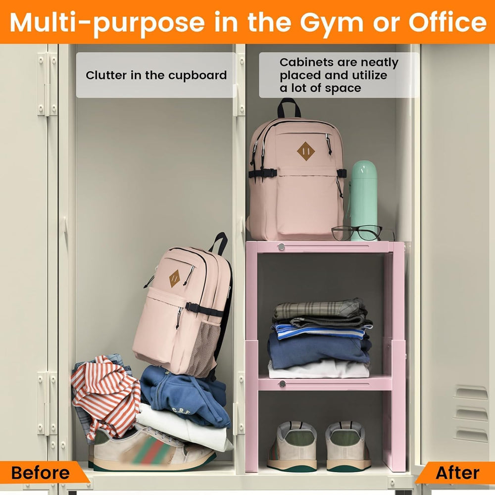LIDTOP Locker Organizer Shelf Pink, Adjustable Width and Height, Stackable Me...