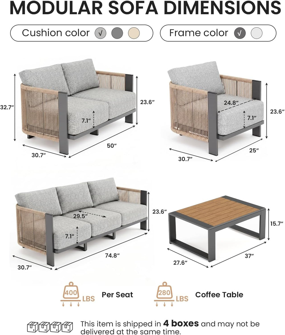 Luxury Patio Furniture Set, 5-Piece Curved Outdoor Furnitrue Set with Weather...