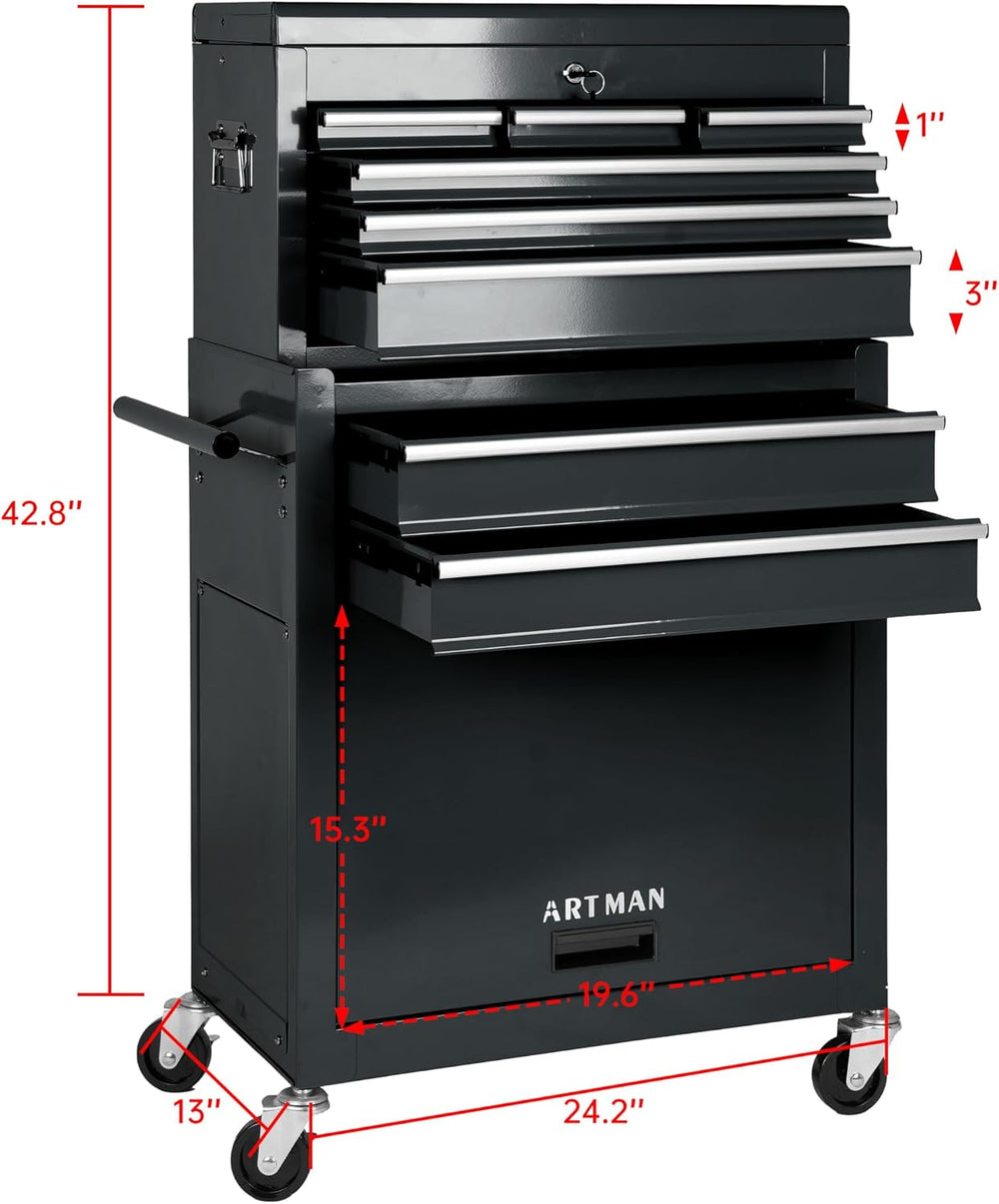Maxority 8-Drawer Rolling Tool Chest with Lockable Wheels, Sliding Drawers, D...
