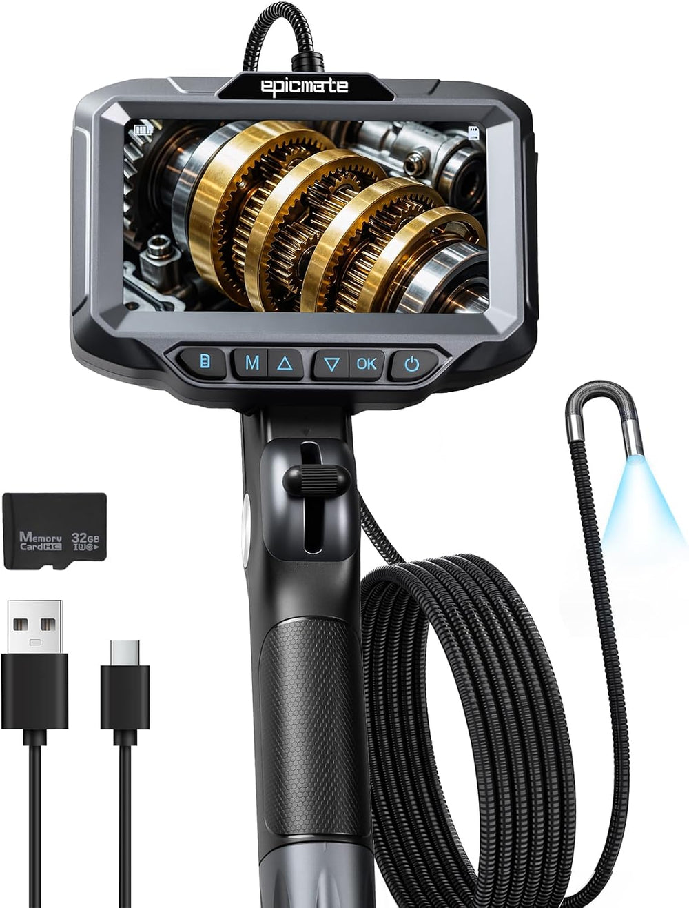 Articulating Borescope Camera with Light for Automotive & Engine Inspection