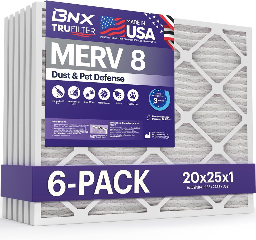 BNX TruFilter 20x25x1 Air Filter MERV 8 (6-Pack)
