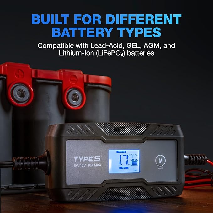 Type S 10A Smart Battery Charger & Maintainer, 6V & 12V Fully Automat...