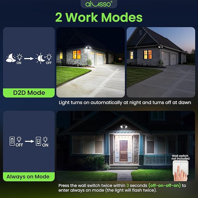 ALUSSO Dusk to Dawn Outdoor Lighting, 25W 2000LM Dusk Till Dawn Outdoor Light