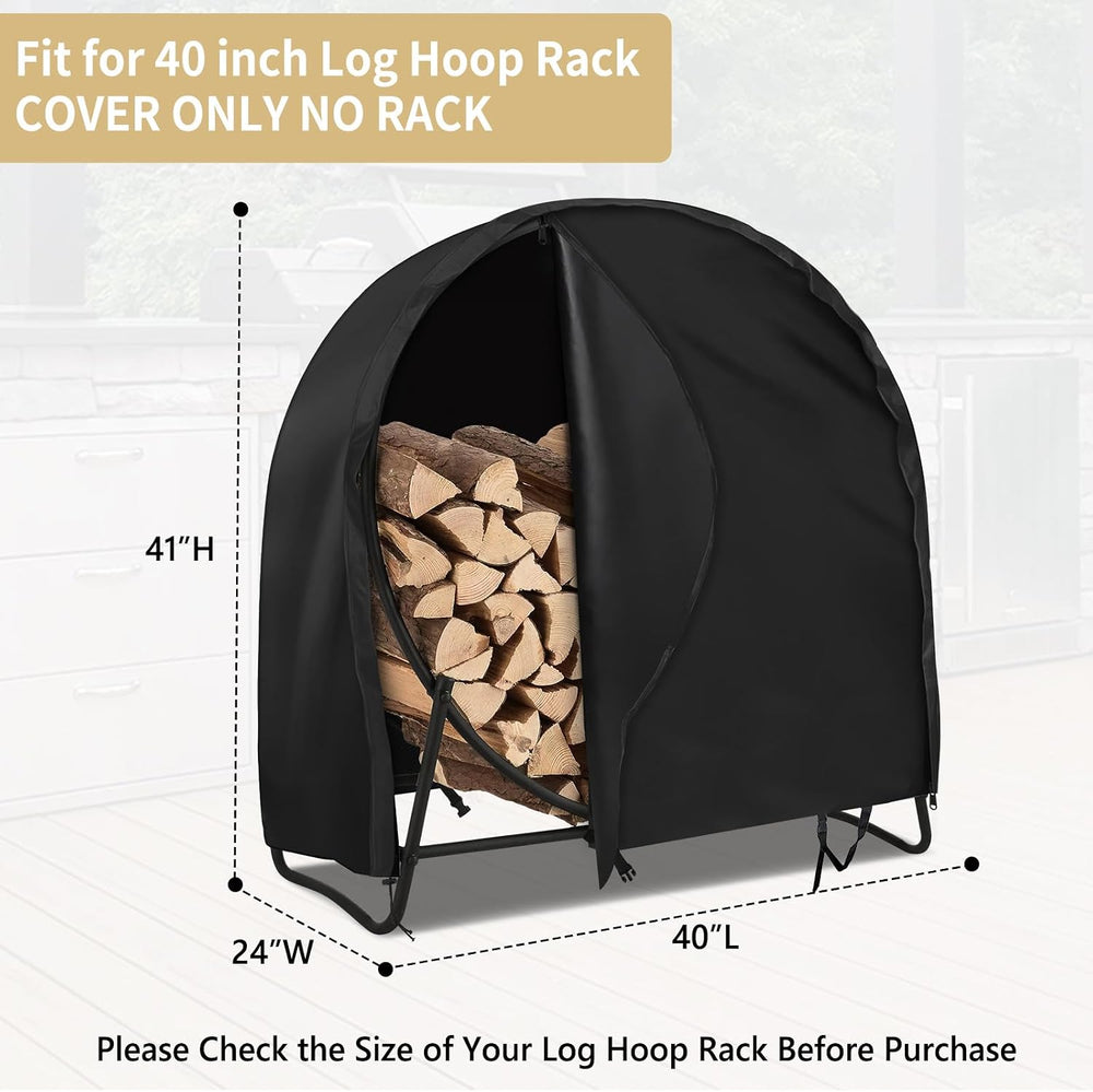 AKEfit 40 Inch Firewood Log Hoop Cover, Heavy Duty 600D Oxford Outdoor Waterp...