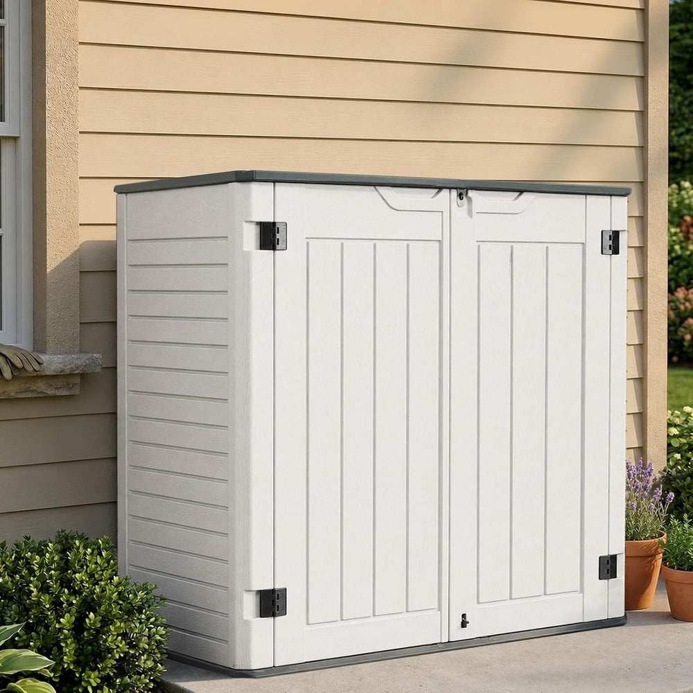 EHHLY Horizontal Resin Storage Shed, 35 Cuft Garden Tool Sheds & Outdoor ...