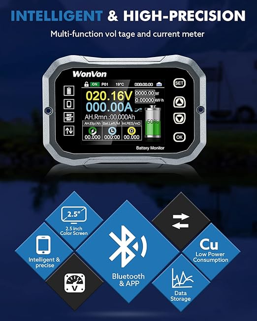 WonVon Battery Monitor with Shunt 400A 0V-120V Battery Monitor