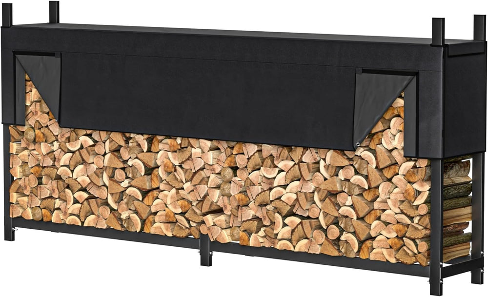 WALMANN Heavy-Duty 8 ft Firewood Rack with Cover & Firewood Carry Bag