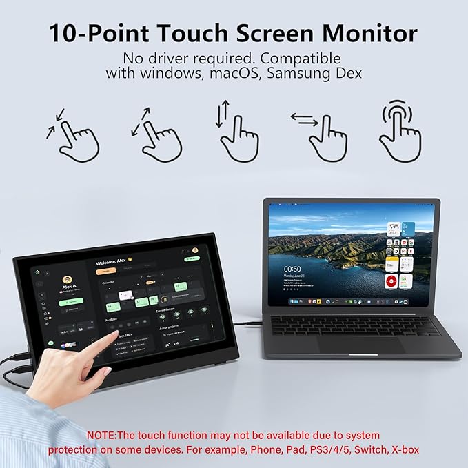 InnoView Portable Monitor Touchscreen 15.6" 1080P 10-Point Touch Screen ...