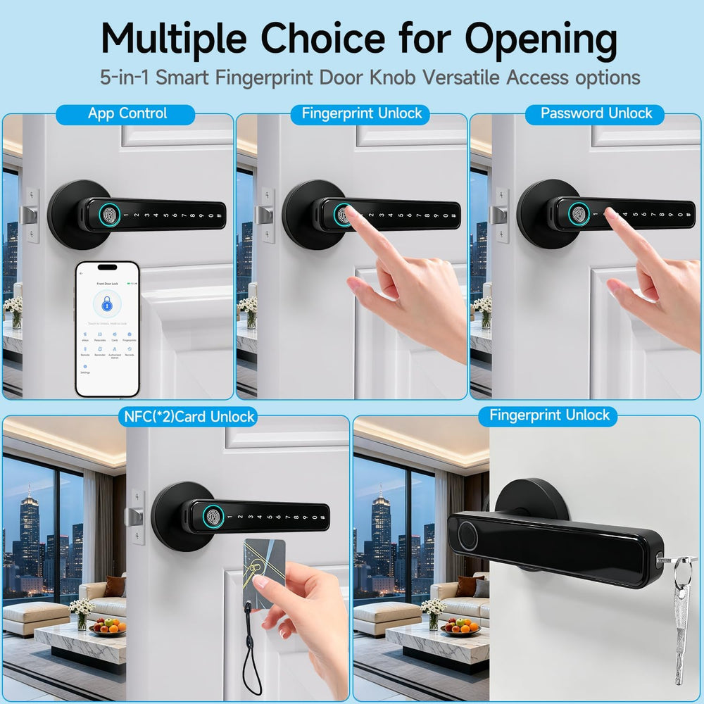 Fingerprint Door Lock with Keypad, 5-in-1 Smart Door Knob
