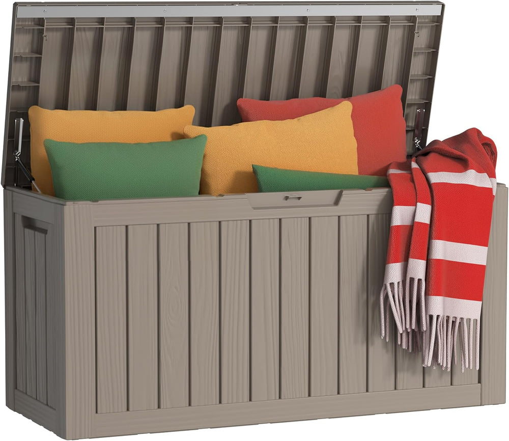 PatioZen 85 Gallon Deck Box Outdoor, Weatherproof Resin Patio Storage Box, Wa...