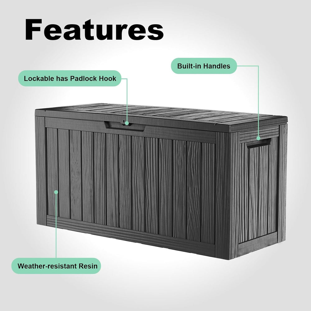 DRATO 85 Gallon Outdoor Storage Box Waterproof, Lockable Resin Deck Box