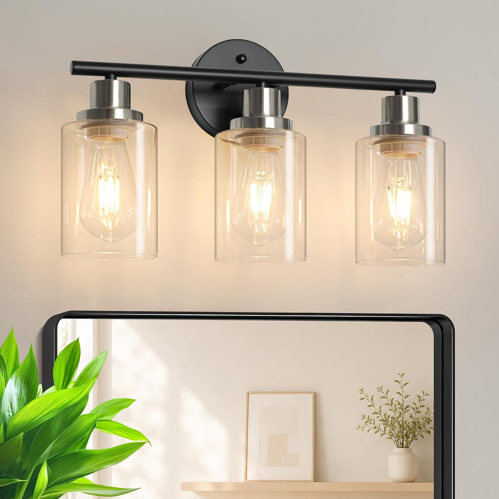 Modern Bathroom Light Fixtures, 3 Light Vanity Lights, Black and Brushed Nick...
