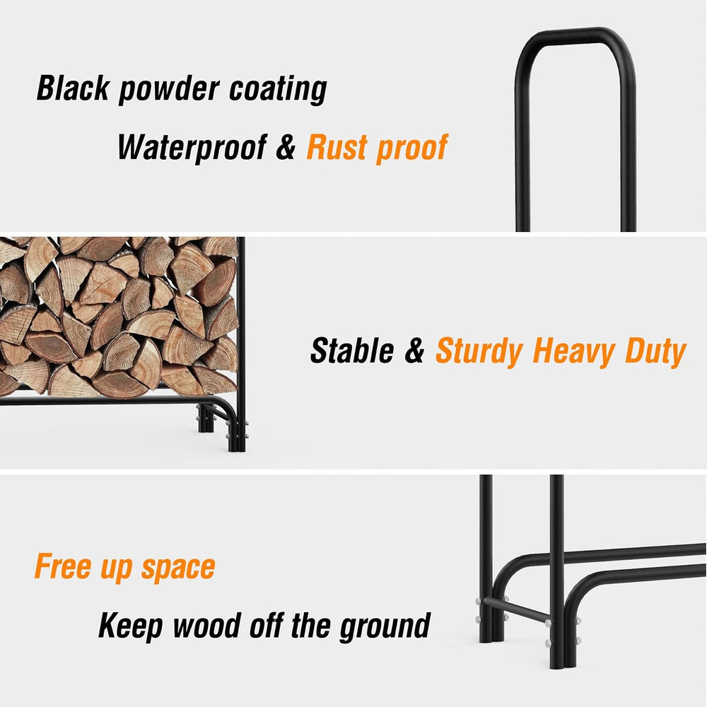 8ft Firewood Rack Outdoor with Oxford Fabric Cover Set, Weather Resistant Fir...