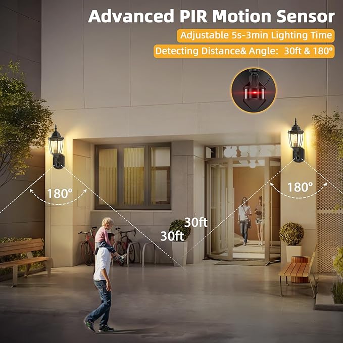 Lamomo Motion Sensor Outdoor Lights, Dusk to Dawn Outdoor Lighting, Exterior