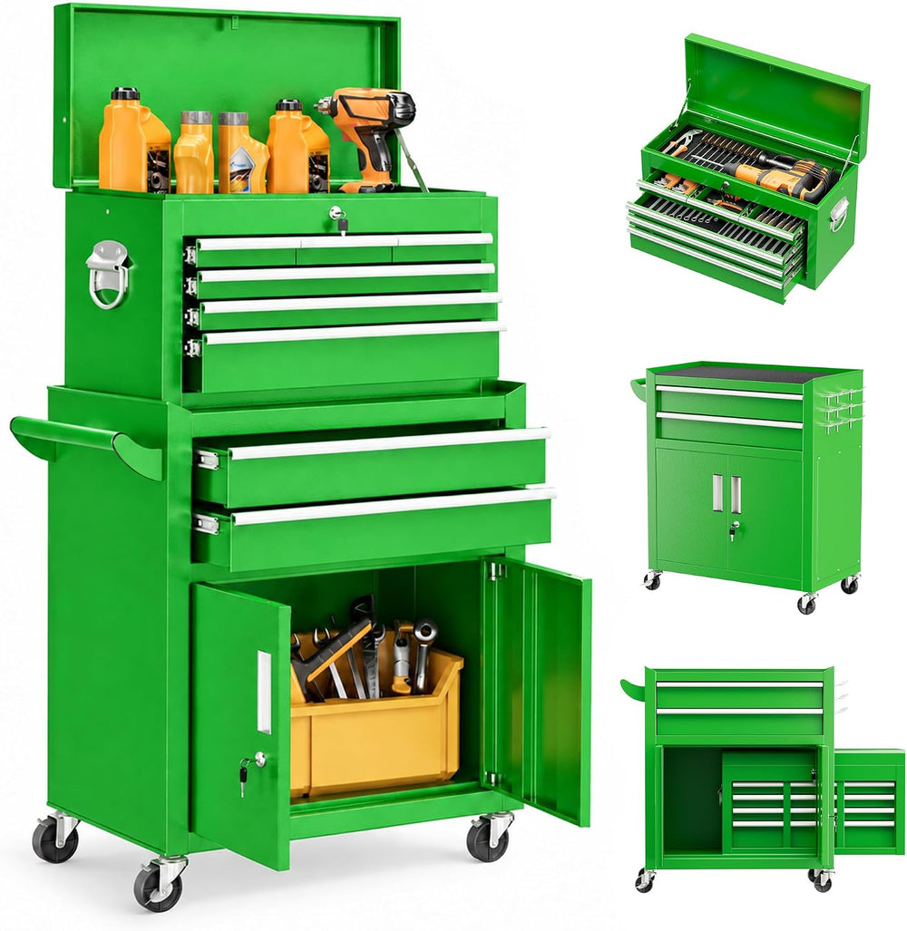 Bonusall 8 Drawer Rolling Tool Chest and Cabinet Combo,Heavy-Duty Metal Garag...