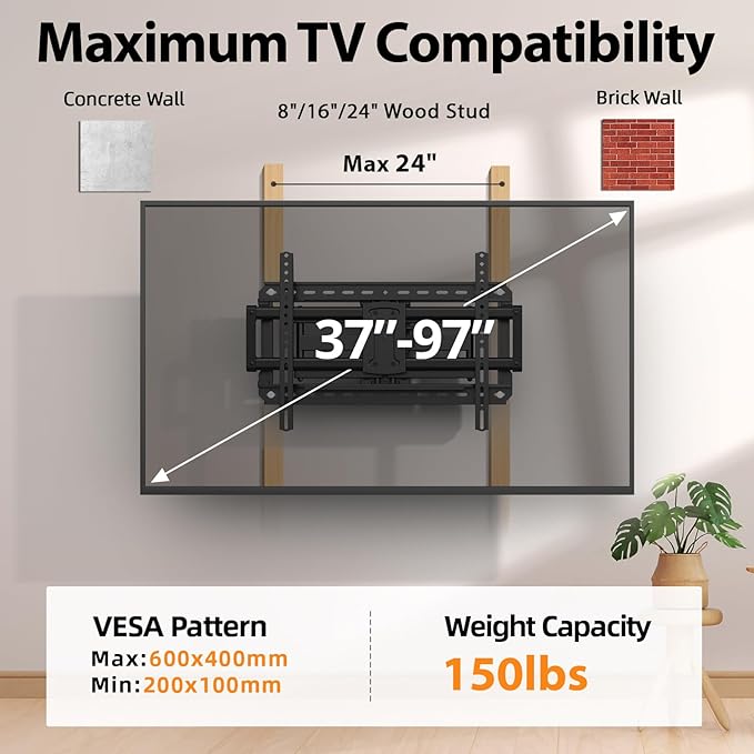 IWORKBOARD Full Motion 75 85 86 90 97'' TV Wall Mount Bracket, Loads ...