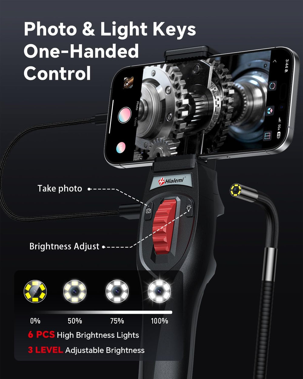2-Way Articulating Borescope, Phone Endoscope Camera with Light