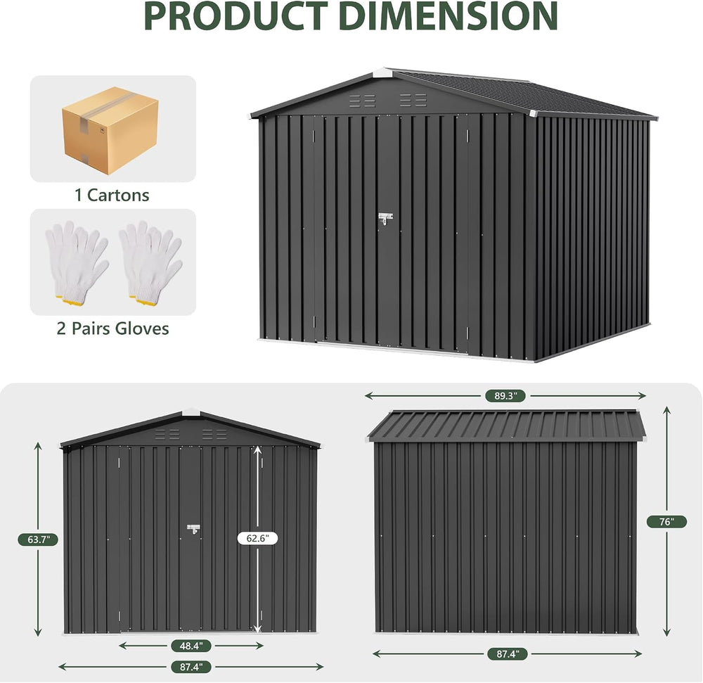 JUMMICO 8x8 FT Outdoor Storage Shed, Tool Metal Sheds, Black