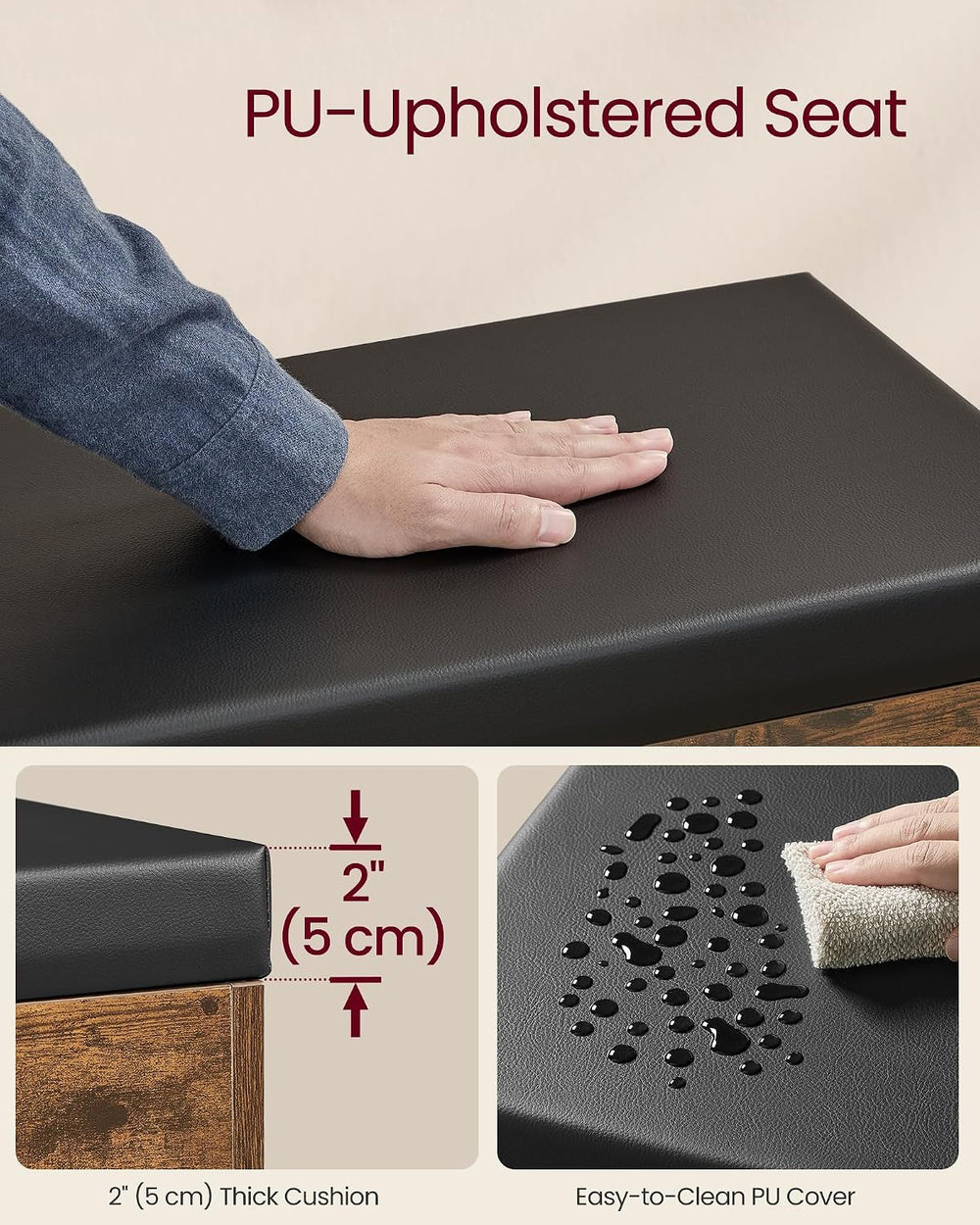 VASAGLE Storage Bench with Cushion, Shoe Bench, 11.8 x 23.6 x 17.3 Inches
