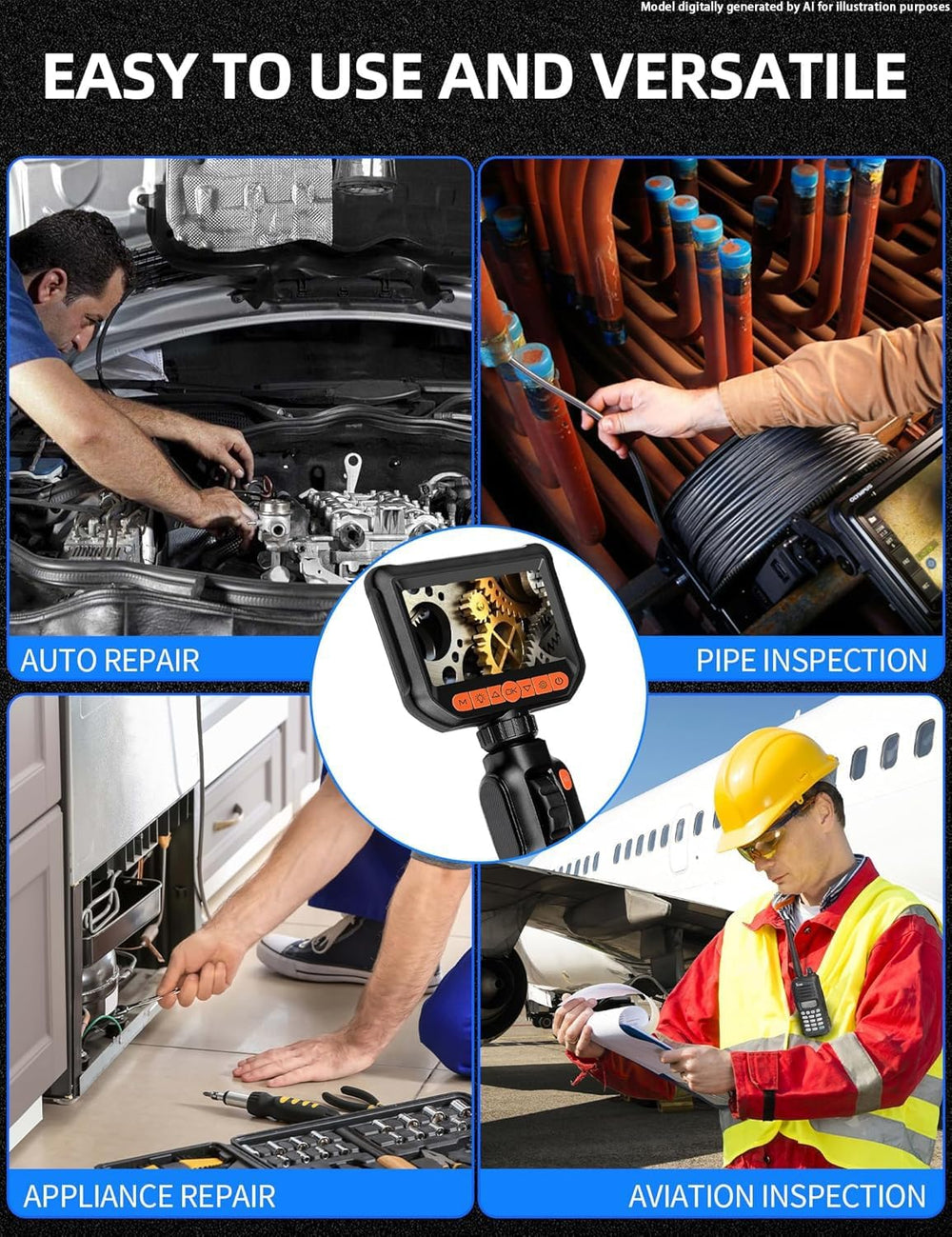 Two-Way Articulating Borescope, 1080P HD Industrial Inspection Endoscope Came...