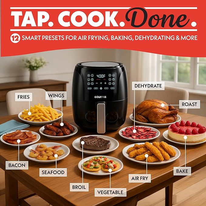 Gourmia Air Fryer Oven Digital Display 4 Quart Large AirFryer Cooker 12 1-Touch