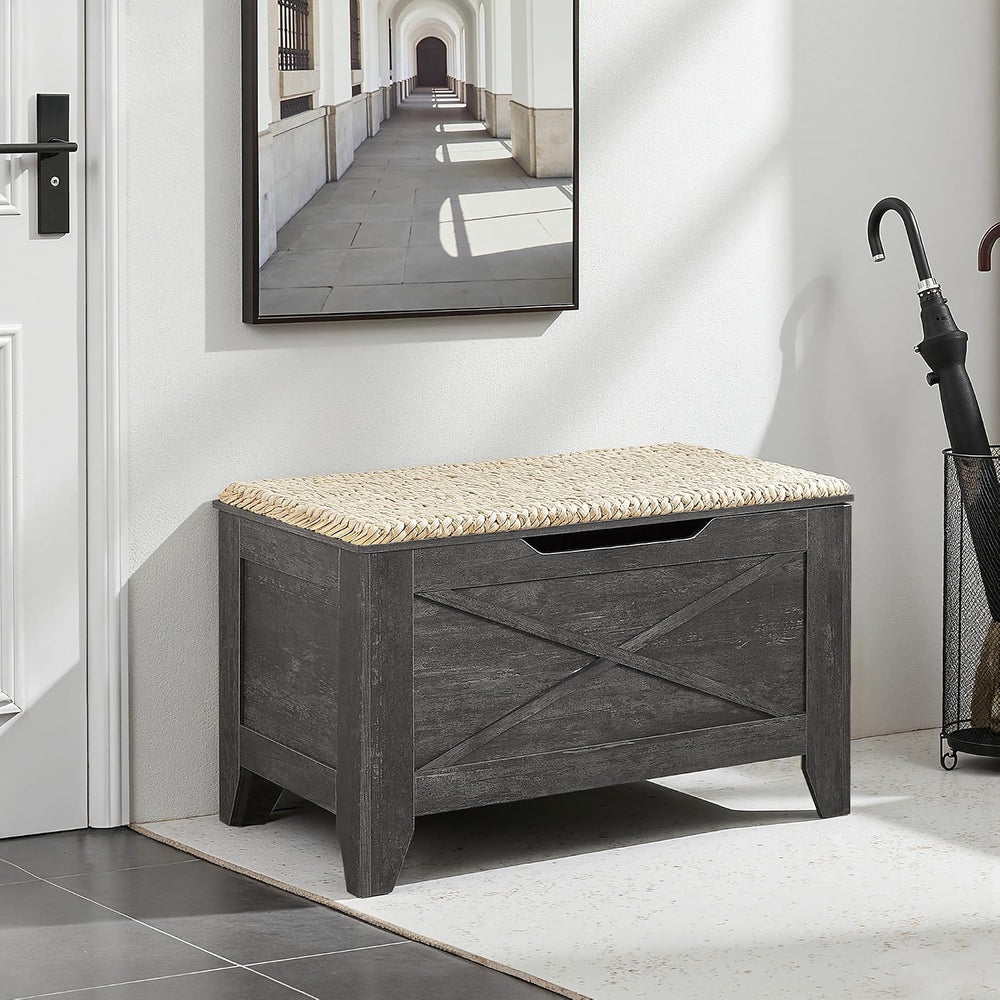 VECELO 30" Storage Bench, Farmhouse Entryway Shoe Ottoman, Gray