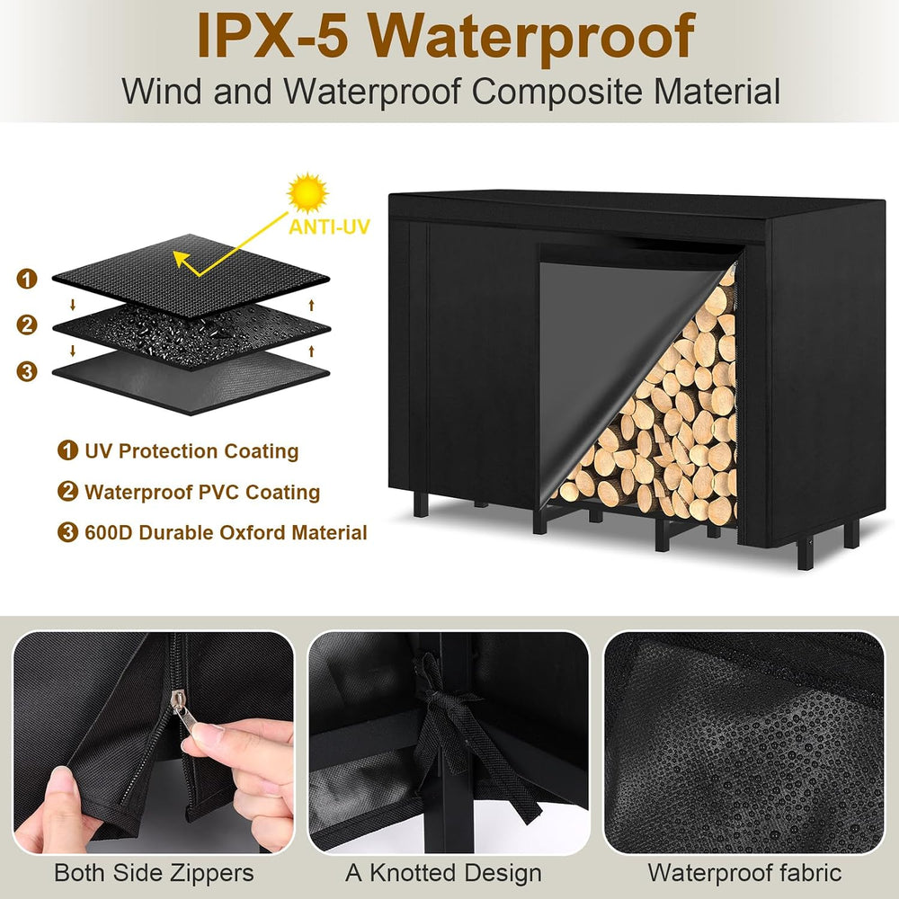 4FT Outdoor Firewood Rack, Wood Storage with 600D Waterproof Oxford Cover Hea...