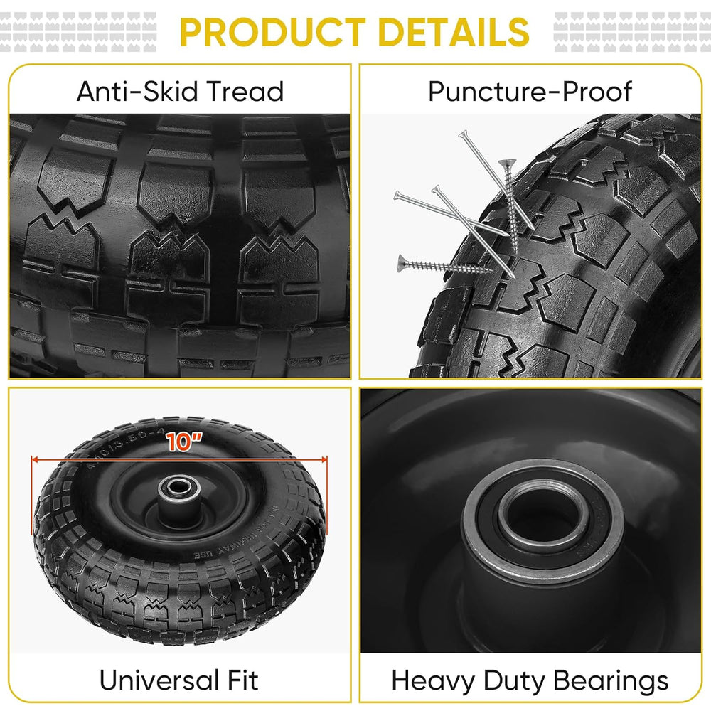TICONN 10" Solid Tires, 4.10/3.50-4 Tire and Wheel Flat Free, 5/8" ...
