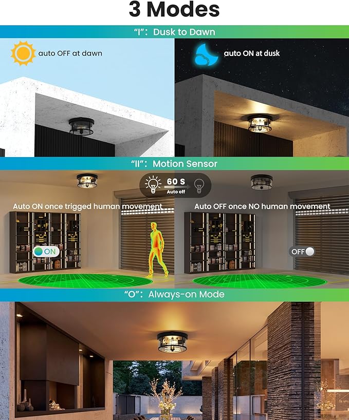 Outdoor Ceiling Light with Motion Sensor 9.3in